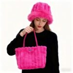 Plush Faux Fur Bucket Hat and Handbag Set for Women - Image 2