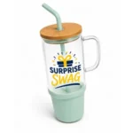 Glass Tumbler with Handle and Bamboo Lid - Image 3