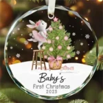 Round Crystal Glass Christmas Ornament with Custom Engraving - Image 2