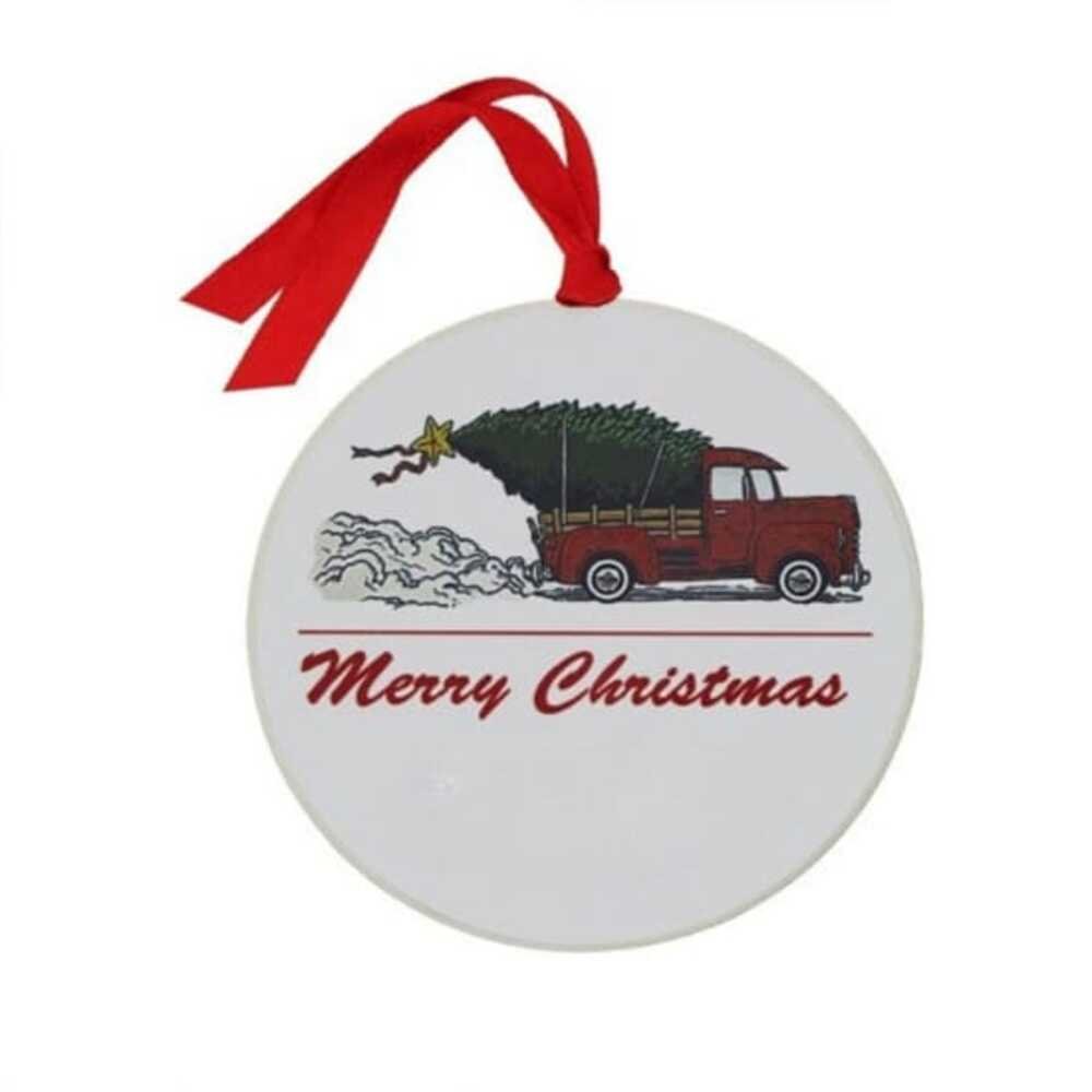 74545 (1) Custom Brass Ornament with Full Color Truck and Tree Scene. - Image 1