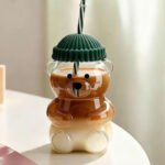 Modern Bear-Shaped Glass Bottle With Straw
