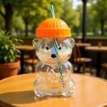 Modern Bear-Shaped Glass Bottle With Straw - Image 4