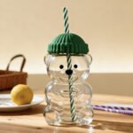 Modern Bear-Shaped Glass Bottle With Straw - Image 5