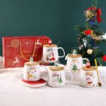 Christmas Ceramic Mug Gift Set with Spoon & Lid