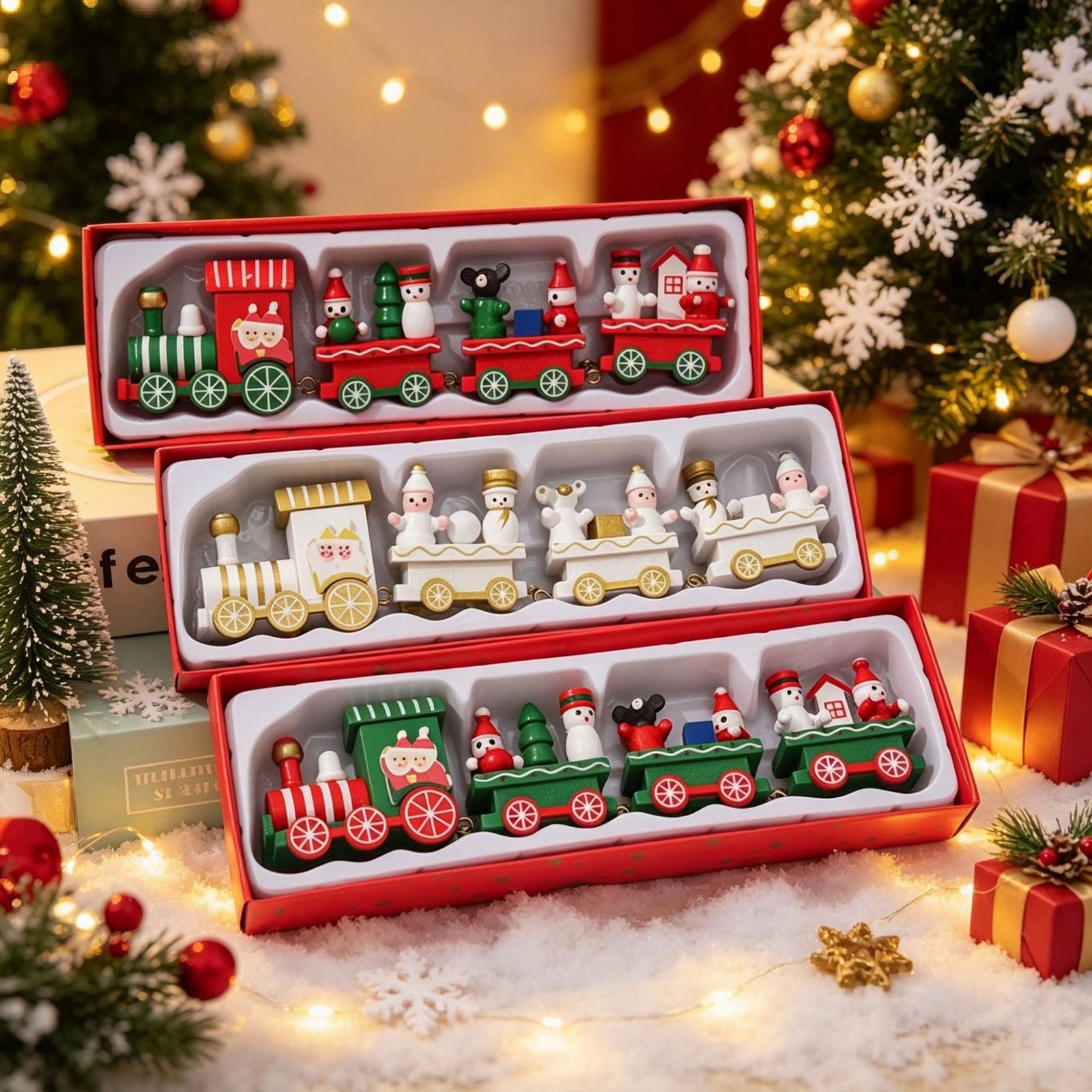 Christmas Mini Train Christmas Mini Train Painted Wooden Children's Creative Toy - Image 1