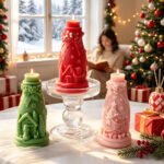 Snowman Jar Candle with Christmas House Scene - Image 3