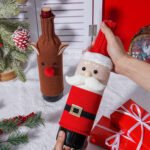 Knit Wine Bottle Covers with Santa and Snowman Design - Image 2