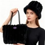 Plush Faux Fur Bucket Hat and Handbag Set for Women - Image 4