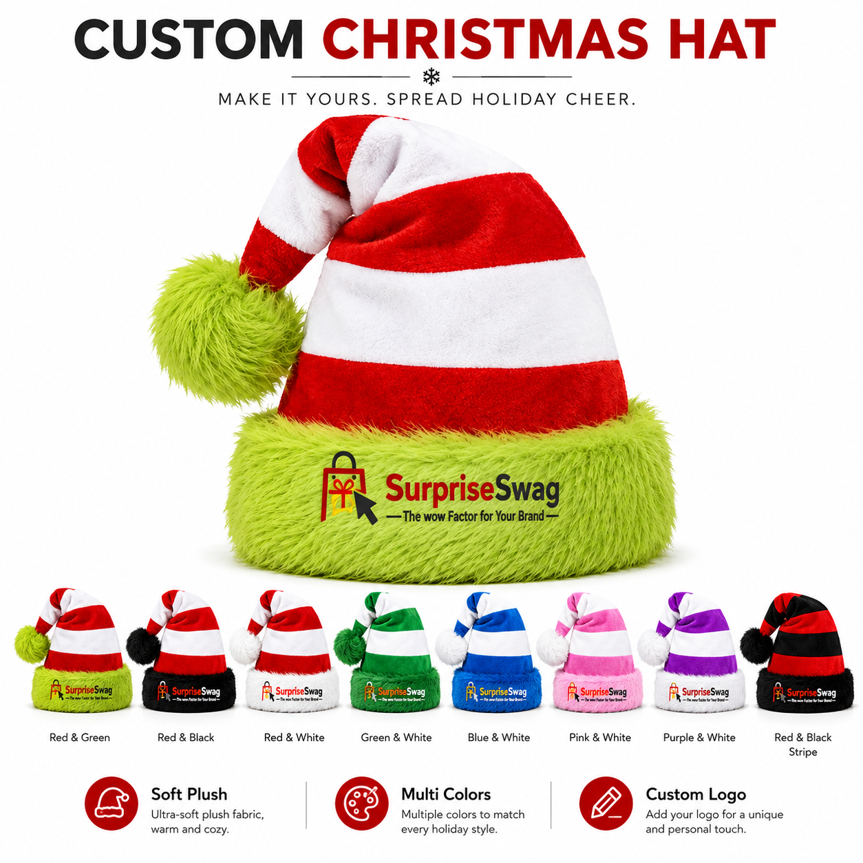 HAT 1 Wholesale Custom Santa Hat Soft Plush Christmas - Image 1