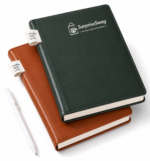 hardcover leather notebook with fabric loop bookmark