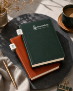 hardcover leather notebook with fabric loop bookmark - Image 2