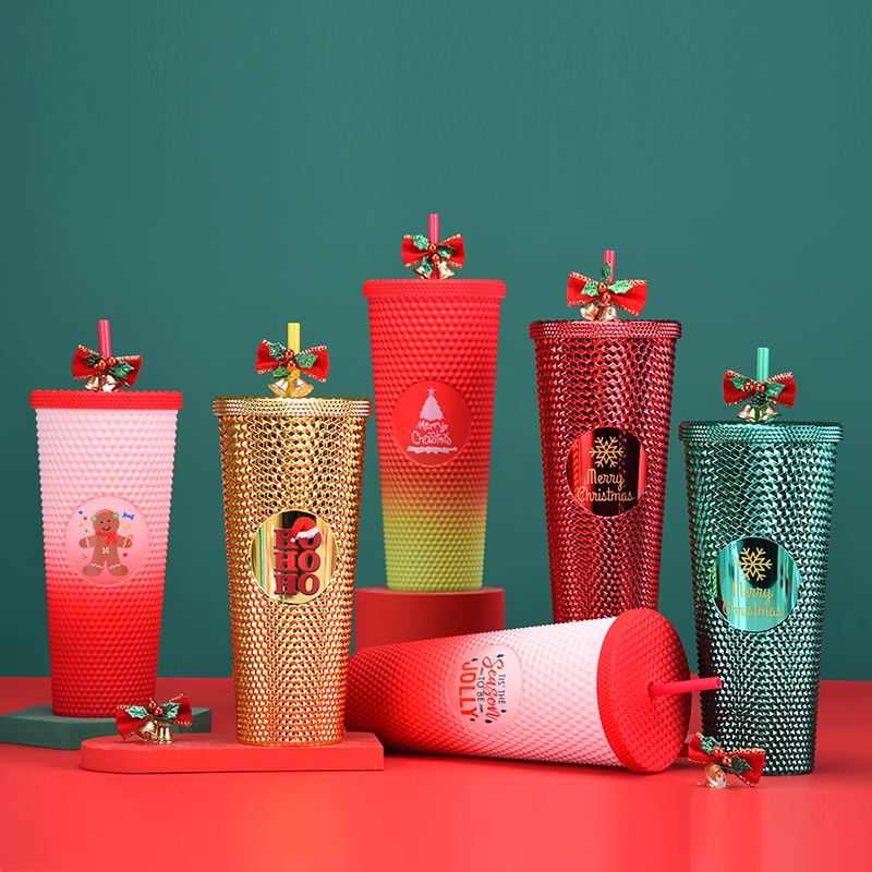 TUMBLER 1 Large 710ml Double-Layer Plastic Straw Tumbler with Christmas - Image 1