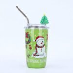 Stainless Steel Thermos Cup with Snowman and Santa Prints