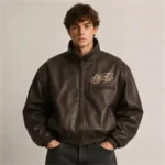 Men's Vintage Varsity Faux Leather Jacket with Chenille Logo