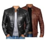 Men's Custom Logo PU Leather Casual Bomber Jacket - Image 2