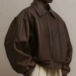 Men's Vintage Oversized PU Leather Jacket with Zip-Up Front - Image 4
