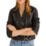 Women's Custom Logo Cropped Leather Jacket