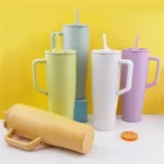40oz Double-Wall Stainless Steel Tumbler with Handle & Lid - Image 2