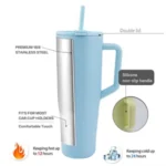 40oz Double-Wall Stainless Steel Tumbler with Handle & Lid - Image 6