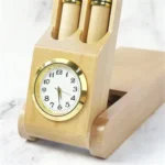 Wooden Desk Pen Gift Set with Built-In Clock - Image 4