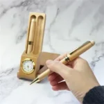 Wooden Desk Pen Gift Set with Built-In Clock