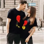 Valentine's Day Couples Heart Print T-Shirt - Image 5