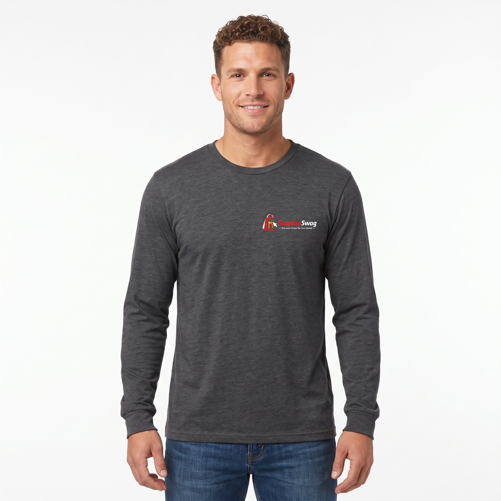 Athletic Heather Moisture-Wicking Performance Long Sleeve Tee With Custom Log - Image 1