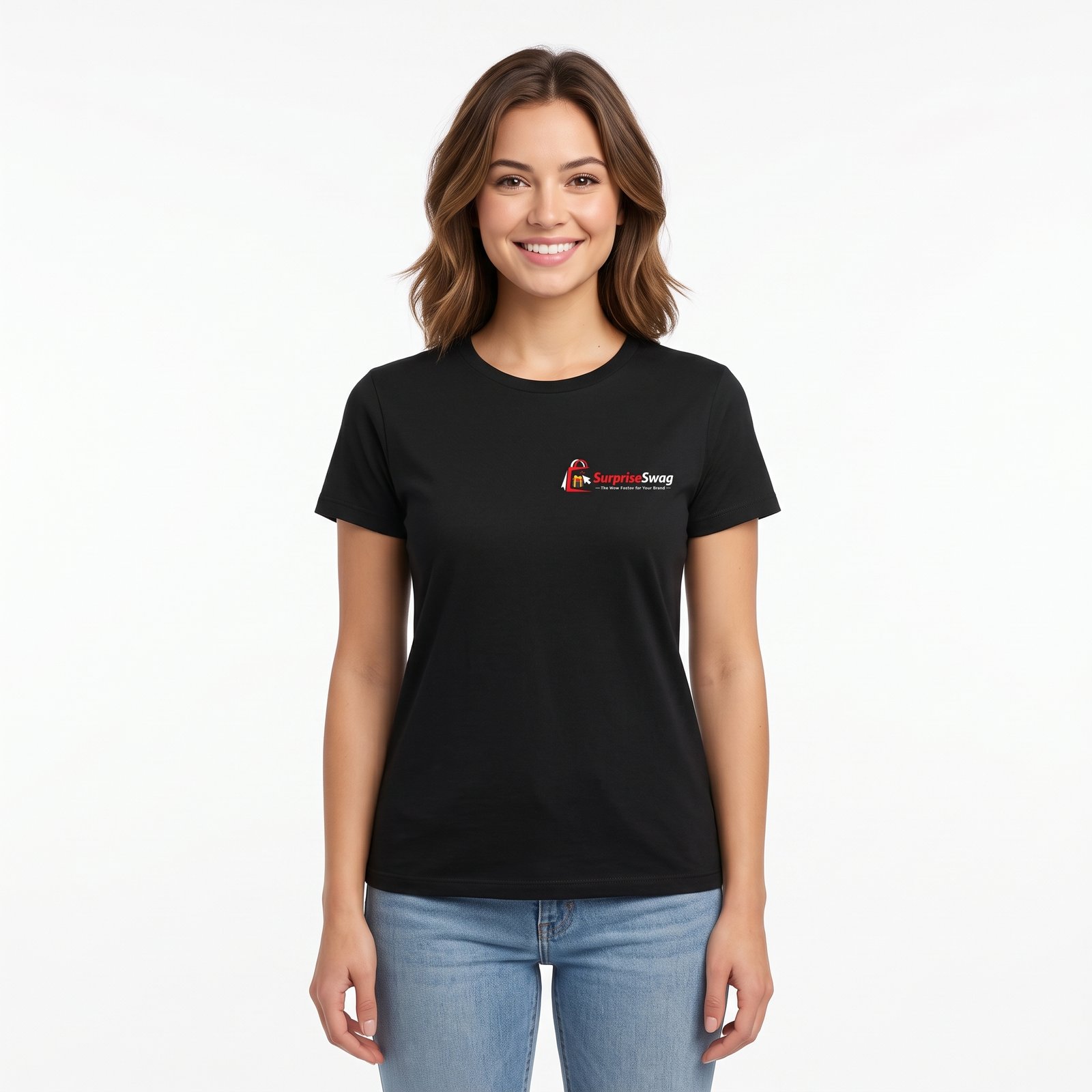 Black Fitted Basic Tee for Women With Customizable Logo - Image 1