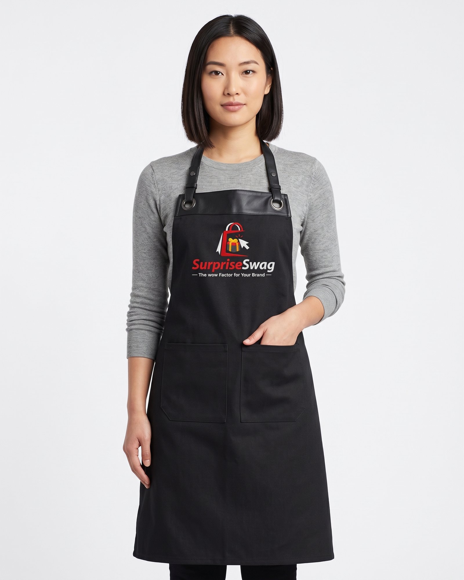 Black Heavy-Duty Bib Apron with Dual Front Pocket With Custom Logo - Image 1