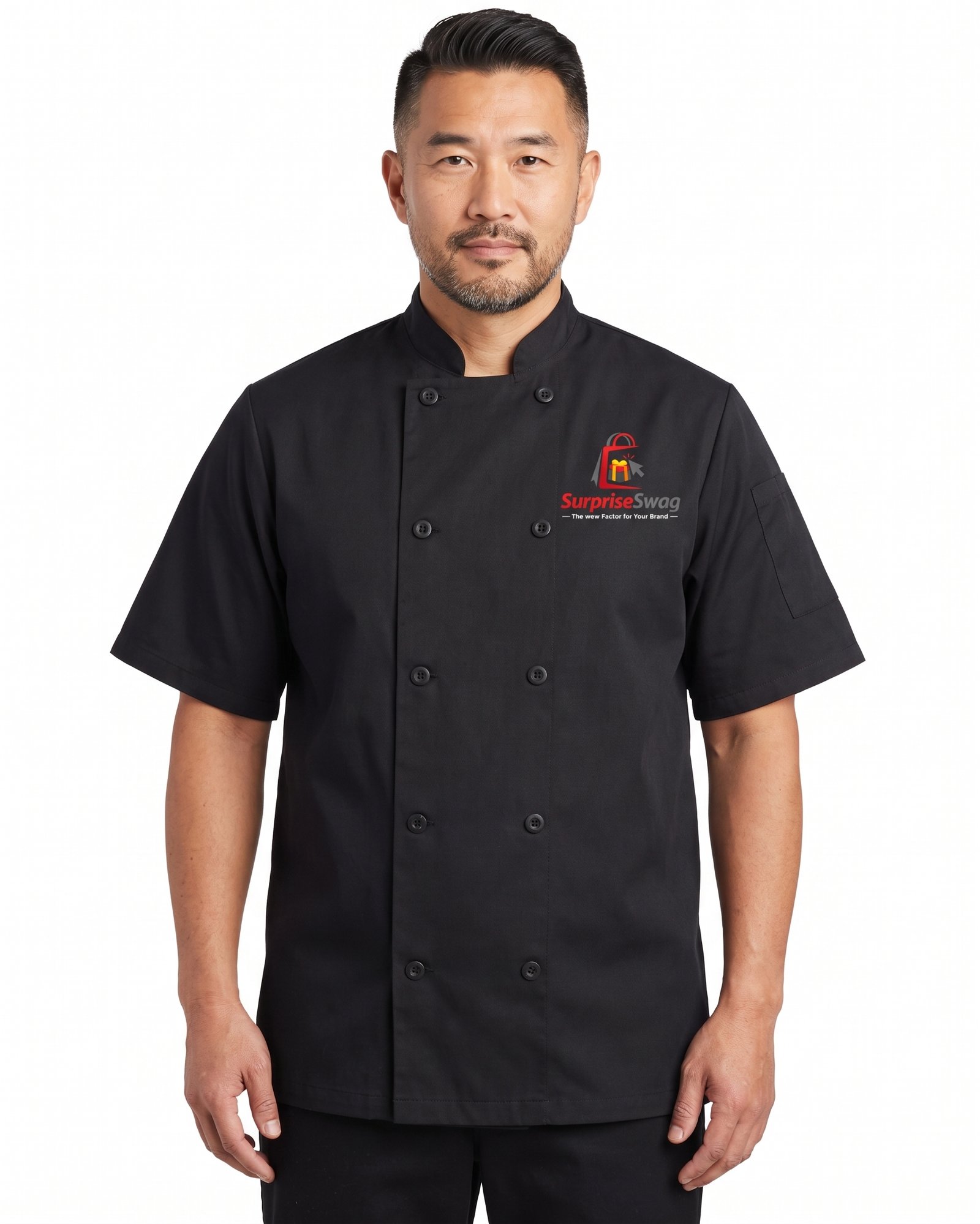 Black Culinary Workwear Short Sleeve Chef Coat With Custom Logo - Image 1