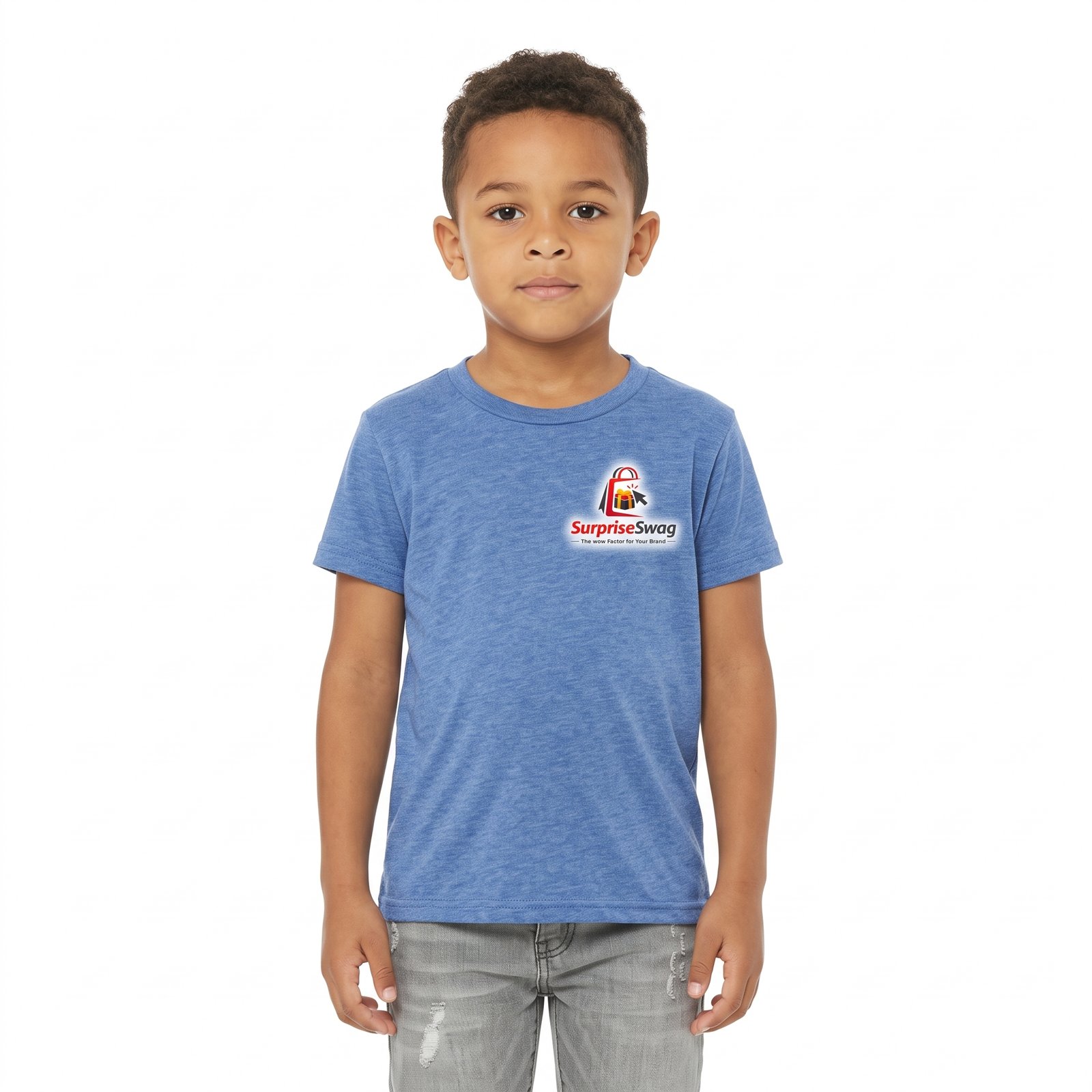 Blue Triblend Junior Classic Cotton Blend Tee With Custom Logo - Image 1