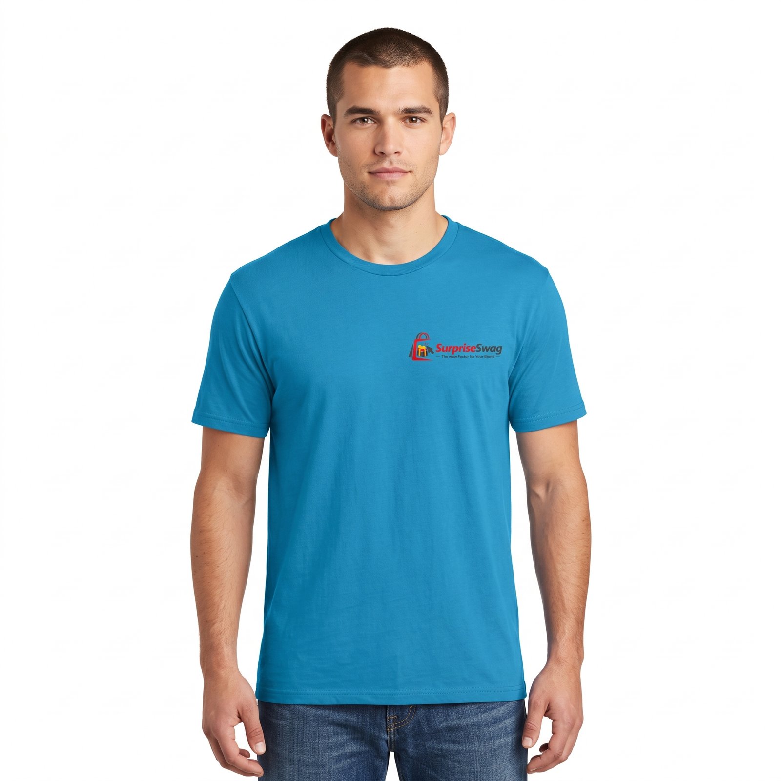 Bright Turquoise Heritage Soft-Spun Short Sleeve Tee With Custom Logo - Image 1