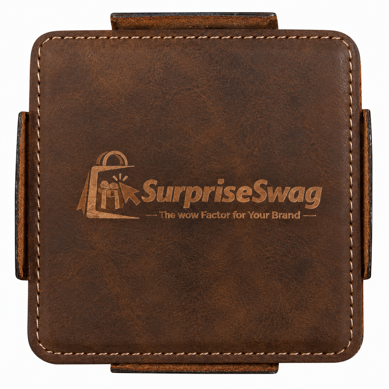COASTER 1 Custom Logo 4-Piece Stitched Leatherette Coaster Set Promo - Image 1