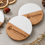 Custom Logo Marble Wood Coaster Round Square Promo Gift - Image 2