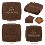Custom Logo 4-Piece Stitched Leatherette Coaster Set Promo - Image 3