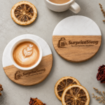 Custom Logo Marble Wood Coaster Round Square Promo Gift - Image 4