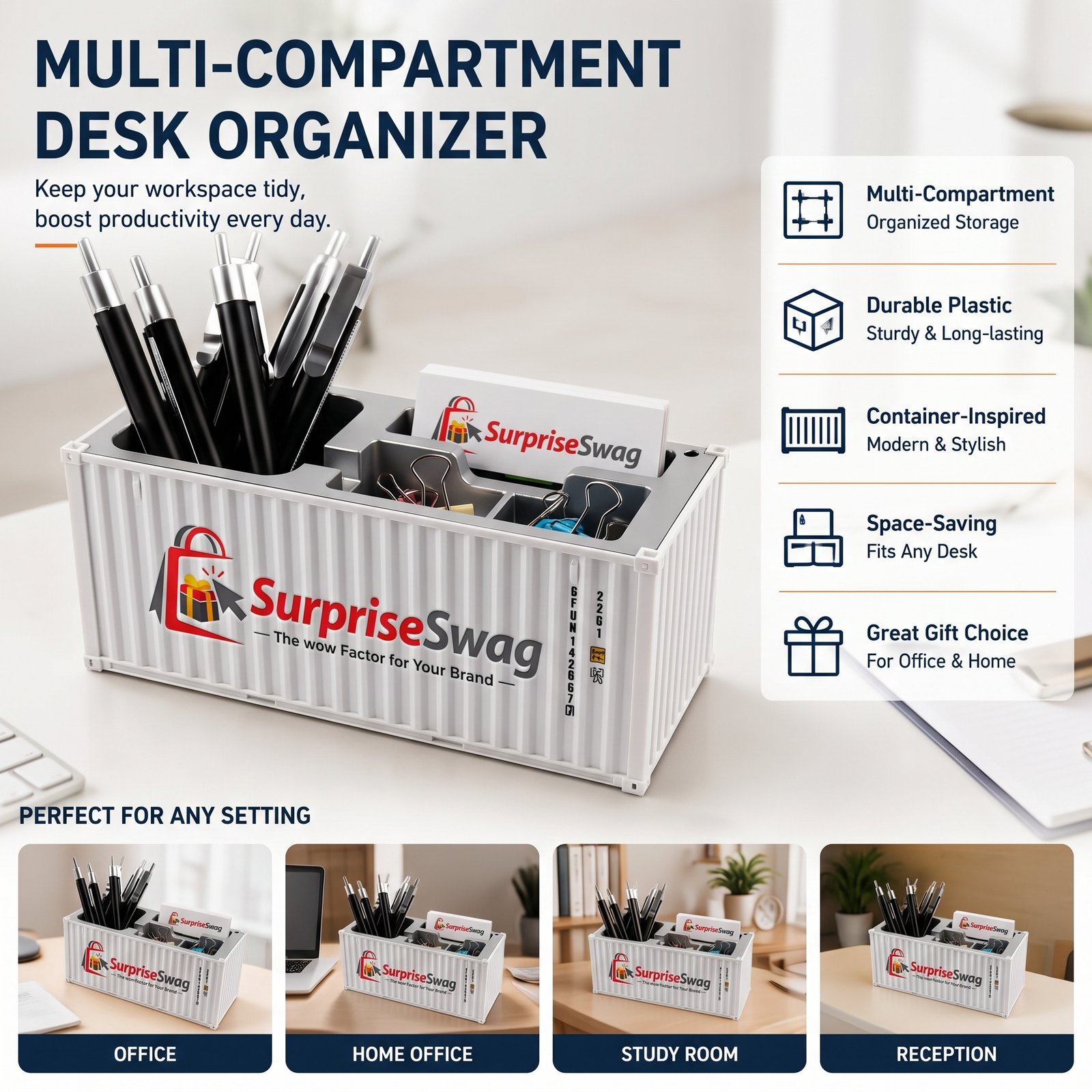CONTAINER 1 Multi-Compartment Container Desk Organizer with Custom Logo - Image 1