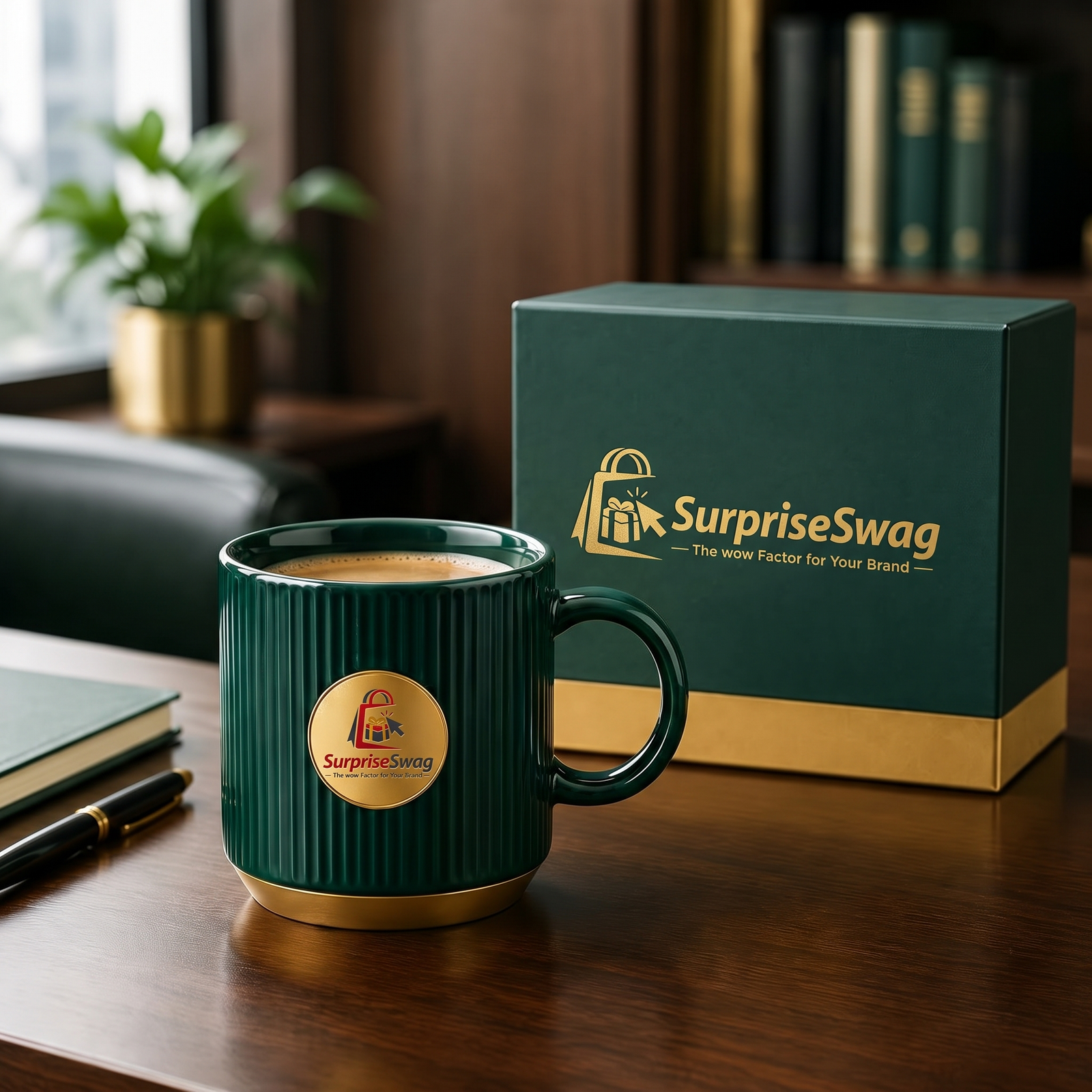 Ceramic Mug (2) Custom Logo Ribbed Ceramic Mug Set with Luxury Gift Box - Image 1