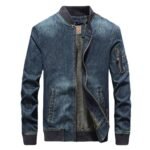 Custom Logo Men's Denim Bomber Jacket Promotional Wear - Image 2