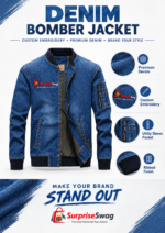 Custom Logo Men's Denim Bomber Jacket Promotional Wear - Image 4