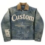 OEM Custom Vintage Distressed Denim Zipper Jacket for Men - Image 2