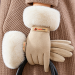 Women's Touchscreen Gloves Beige Waterproof & Thermal Lined - Image 2