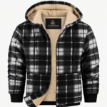 Custom Logo Men's Plaid Fleece Hooded Jacket Promo Wear