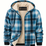 Custom Logo Men's Plaid Fleece Hooded Jacket Promo Wear - Image 2