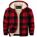 Custom Logo Men's Plaid Fleece Hooded Jacket Promo Wear - Image 3
