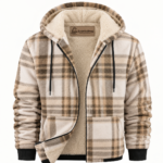 Custom Logo Men's Plaid Fleece Hooded Jacket Promo Wear - Image 4