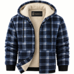 Custom Logo Men's Plaid Fleece Hooded Jacket Promo Wear - Image 5