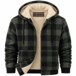 Custom Logo Men's Plaid Fleece Hooded Jacket Promo Wear - Image 6