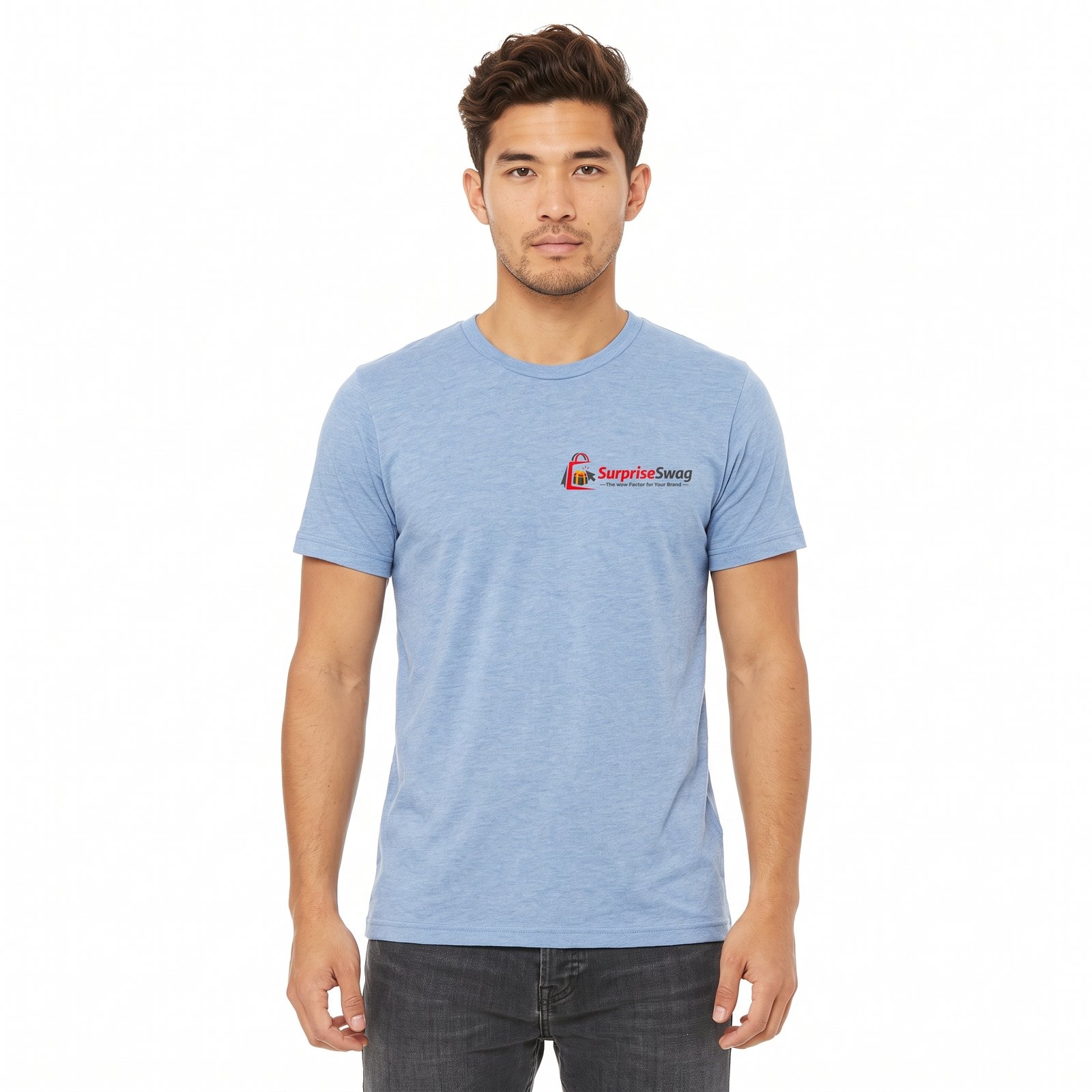 Heather Baby Blue Fade to Plum: Men's Abstract Core Tee With Custom Logo - Image 1