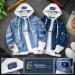 OEM/ODM Men’s Hooded Denim Jacket Hip Hop Streetwear - Image 8